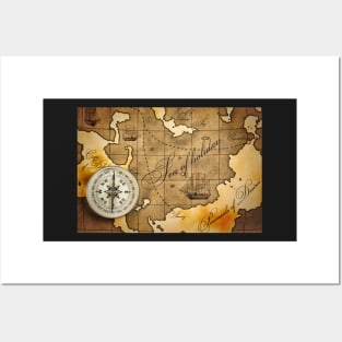 Compass and Map Posters and Art